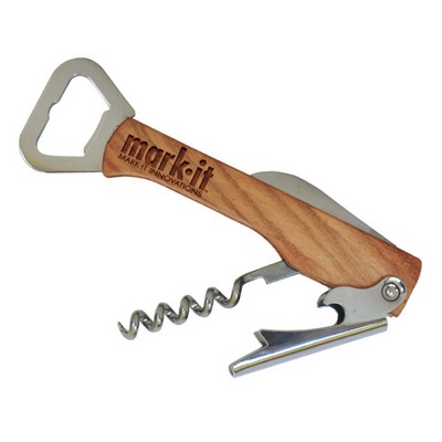 5 1/4" Wooden Bottle Opener & Wine Corkscrew