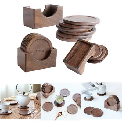 Walnut Natural Coasters Set With Holder