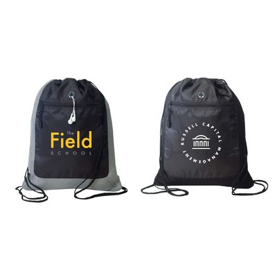 420D Polyester Drawstring Gym& Sports Backpack w/ Zipper Pocket