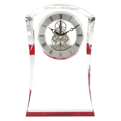 Crystal Clock With Red Base 9"H