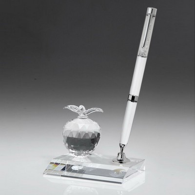 Ballpoint pen, Pen set, Desktop,Award- Awards, Trophy,Crystal Apple Pen Set w/ White Pen