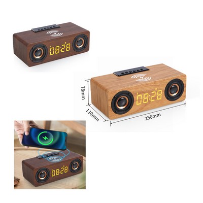 Wood Wireless Charger w/Speaker & Alarm Clock