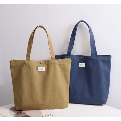 16oz.Retro 9.5" Handle Canvas Cotton Shopping Tote Bag w/ Zipper