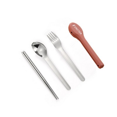 3 Piece Stainless Steel Cutlery Set with Silicone Case