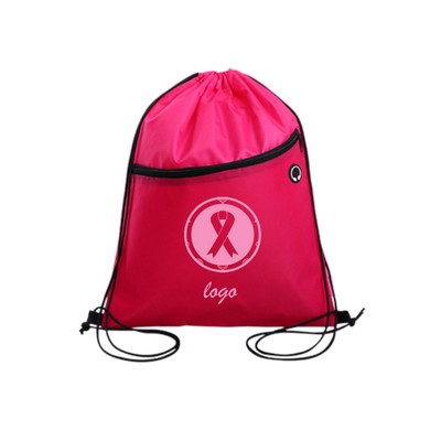 Drawstring Bag with Zipper Pocket and Headphone Hole