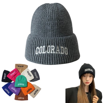 Premium Quality Circular Rib Cuffed Knit Beanie Cap With Embroidery LOGO