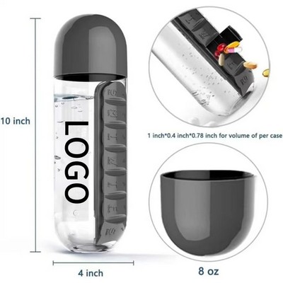 2-in1 Sport Water Bottle Built-in 7 Daily Pill Box