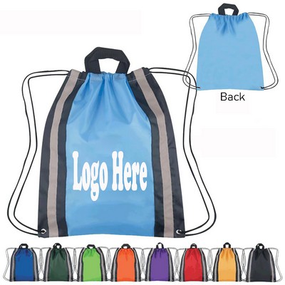 Drawstring Backpack Bag With Reflective Stripes