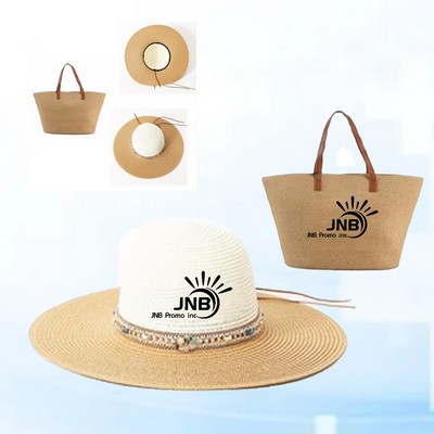 Women's Fashion Straw Hat and Handbag Set