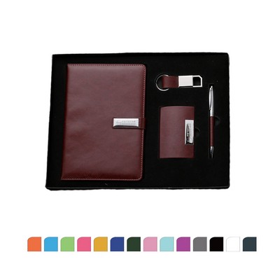 4 Pcs Business Gift Set: Notebook, Business Card Case, Keyring and Twist Ballpoint Pen