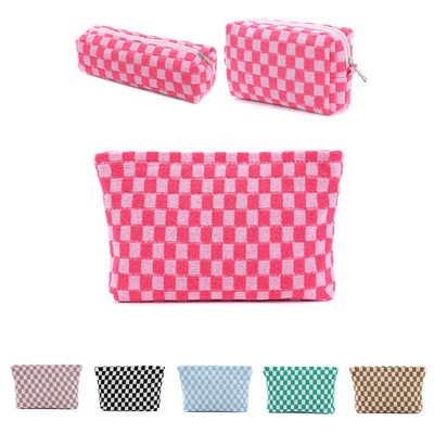 Set of 3 Checkered Cosmetic Bags