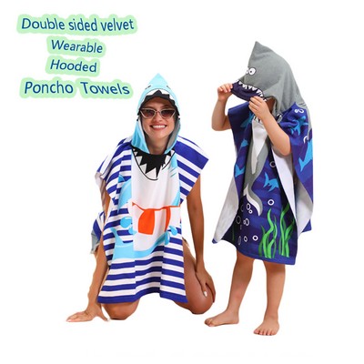 Double sided velvet Wearable Hooded Bathrobe Towel