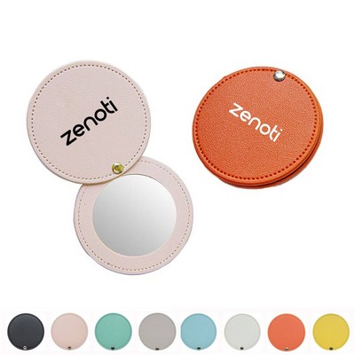 Round PU Leather Rotating Cosmetic Mirror