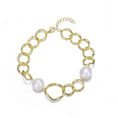 GENEVIVE Gold Plated Freshwater Pearl Bracelet Size 7.25"