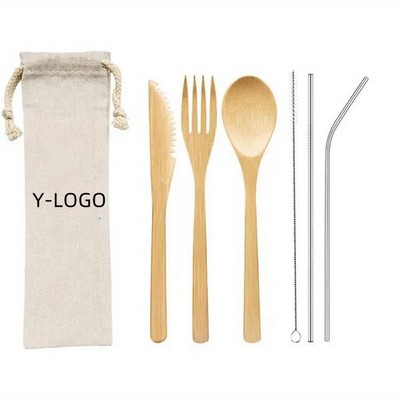 Biodegradable Bamboo Cutlery Set With Jute Bag