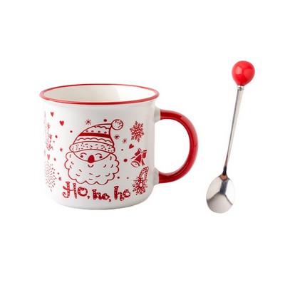 12oz Printed Christmas Mug w/ Spoon - Santa Claus