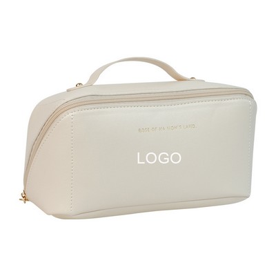 Pu Multi-Compartment Cosmetic Bag W/ Handle