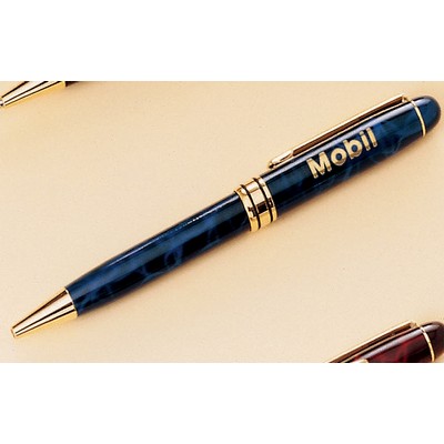 Blue Marble Pen w/ Brass Pocket Clip