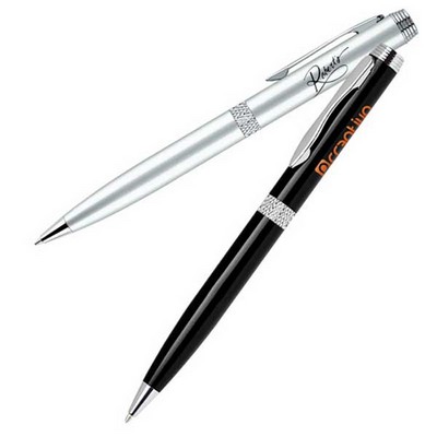 Aluminum Barrel Diamond Cut Ballpoint Pen w/ Chrome Accent