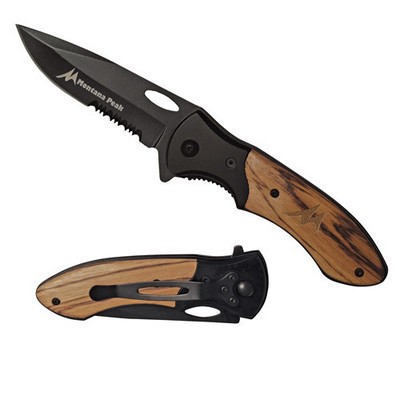 Black Blade Wood Handle Pocket Knife