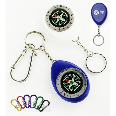 Oval Shape Compass w/Swivel Chain & Carabiner