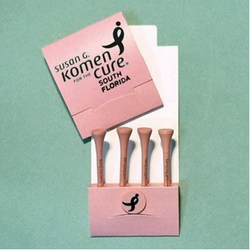 Golf Tee Matchbook Packet w/ Four Pink 2 1/8" Tees & 1 Marker