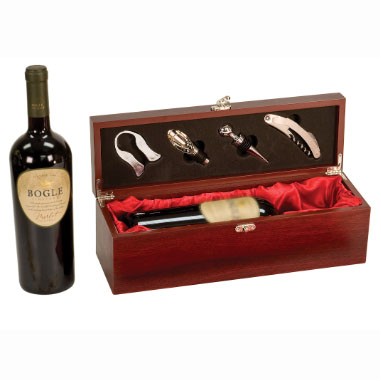 Rosewood Finish Single Wine Box w/ Tools