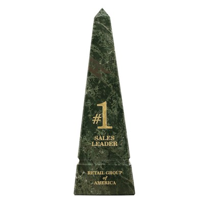 Large Jade Leaf Green Grooved Marble Obelisk Pinnacle Award