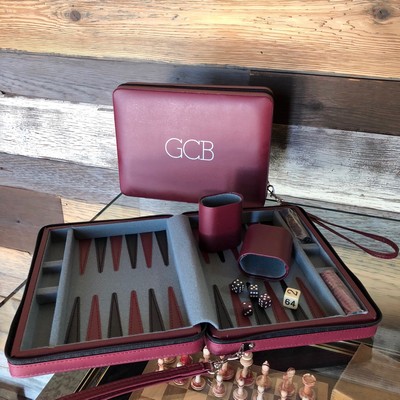 Burgundy Magnetic Backgammon Set w/ Carrying Strap