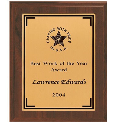 Walnut Finish Plaque w/Gold Brass Screened Plate (8"x 10")