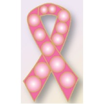 Pink Awareness Ribbon Lapel Pin w/ White Circles