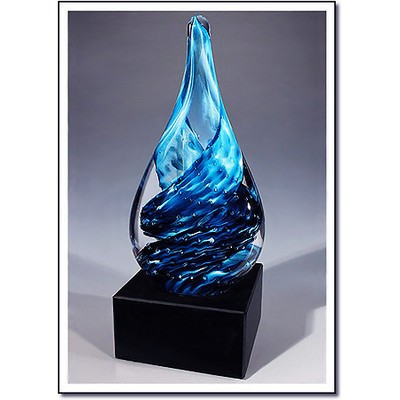 Blue Ice Glacier Art Glass Sculpture w/ Marble Base (3.5"x8.75")