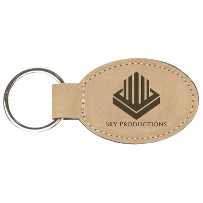 3" x 1.75" Light Brown Leatherette Oval Keychain