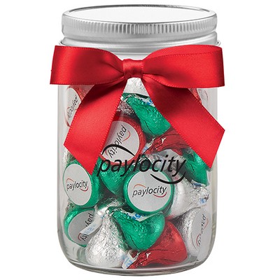 12 Oz. Glass Mason Jar w/ Custom Hershey's® Holiday Kisses®