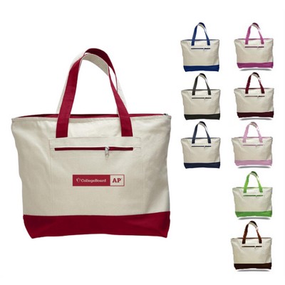 Canvas Zipper Tote Bag (with Color Handles) - Overseas - Color