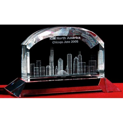 3-D Crystal Chicago Skyline in Grand Arch Award (4 1/2")