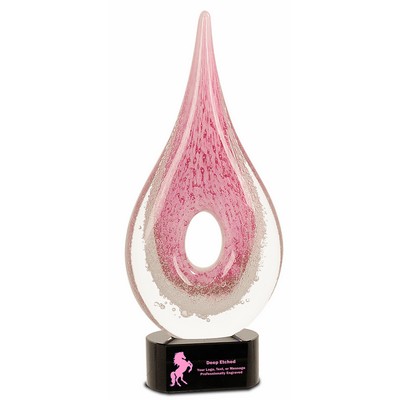 12" Pink Round Window Rain Drop Art Glass Award