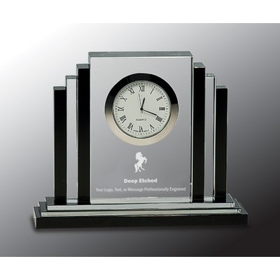 6" Clear Crystal with Clock Award with Black Crystal Trim