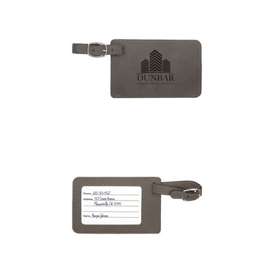 Luggage Tag, Gray Faux Leather, 4 1/4" x 2 3/4"