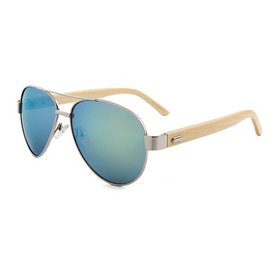 Bamboo Sunglasses - Gold Mirror Lenses - Silver Frames