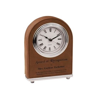 5½" Dark Brown Leatherette Arch Desk Clock