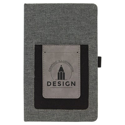 Gray Canvas Journal with Notepad and Gray Leatherette Cell/Card Slot, 5-1/4" x 8-1/4"