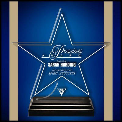 9" Star Clear Acrylic Award with a Black Wood Base