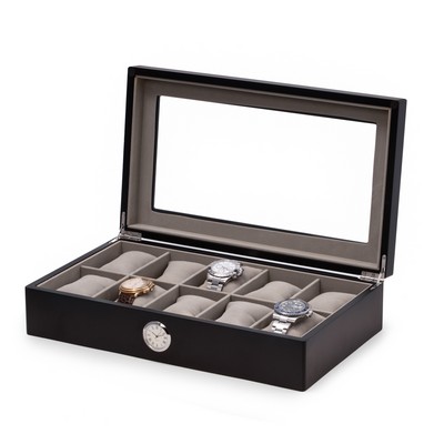 Black wood ten watch box with quartz movement clock