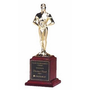 9'' Hand-Polished & Gold-Tone Cast Metal Classic Achiever Figure w/Rosewood Piano-Finish Base