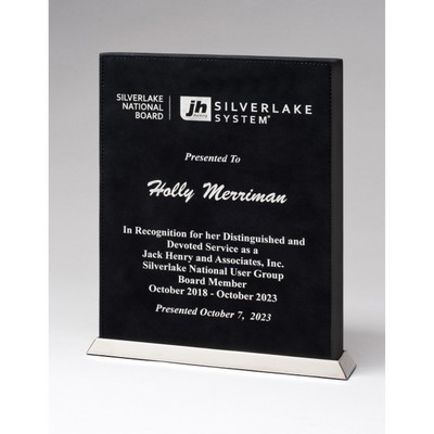 Black Leatherette Desktop Plaque with Chrome Plated Base