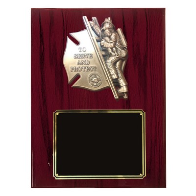 Firefighter w/Child Piano Cherry Finish Plaque (9" x 12")