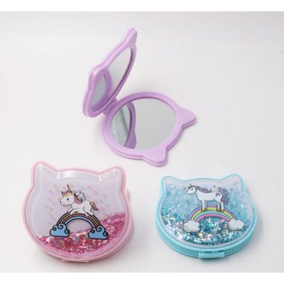 Cat Shape Glitter Quicksand Pocket Mirror