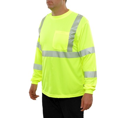 Birdseye Knit Long Sleeve Pocketed T-Shirt- 3M™ Scotchlite™ Reflective/Fluorescent Yellow-Green