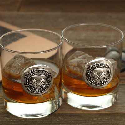 Round Rocks Glass Set of 2 w/ Medal Medallion